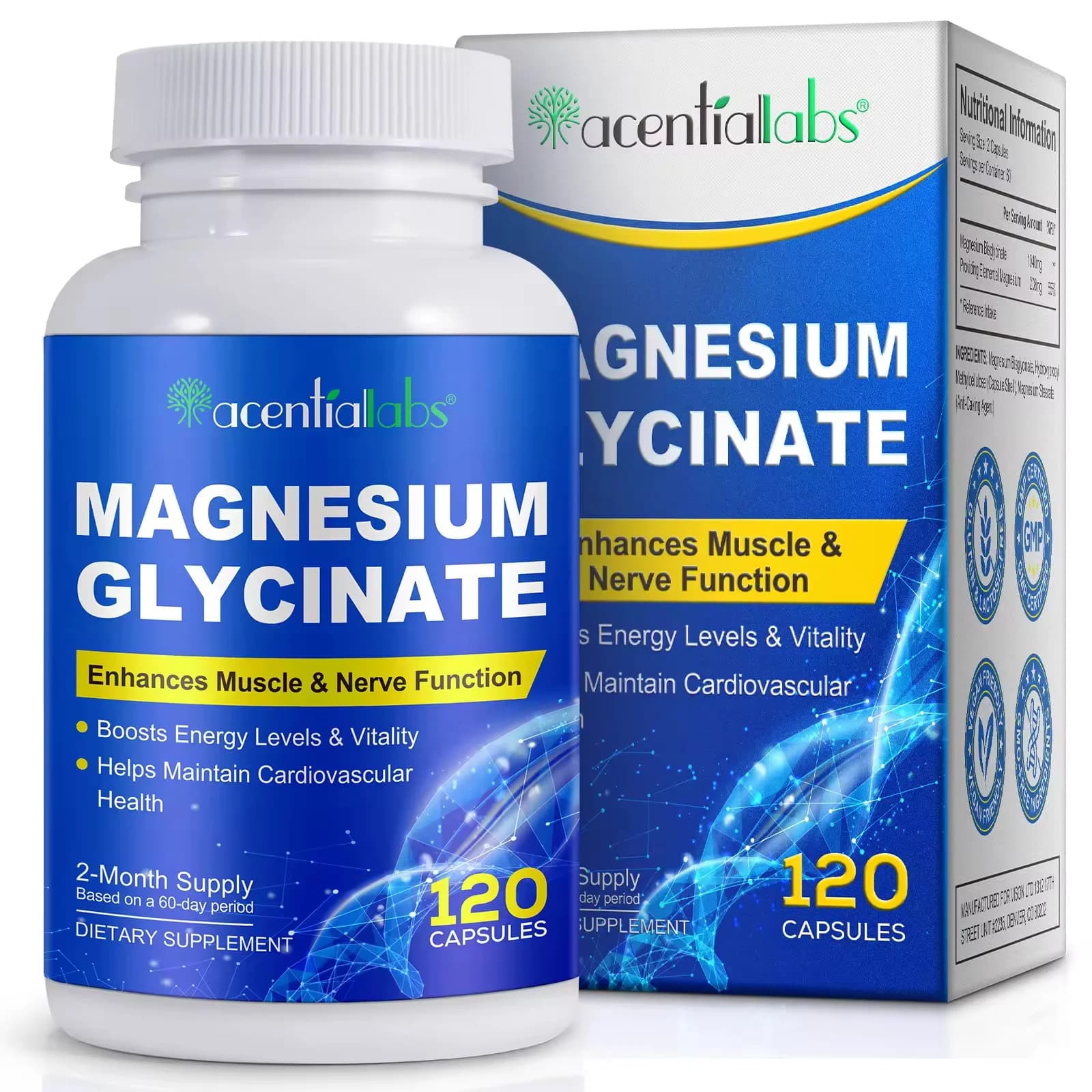 Magnesium Glycinate with Calcium, Potassium, Vitamin D3, Vitamin B6, Coenzyme Q10 & Black Pepper Capsules x120